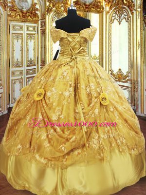 Top Selling Gold Sleeveless Tulle Lace Up 15th Birthday Dress for Military Ball and Sweet 16 and Quinceanera