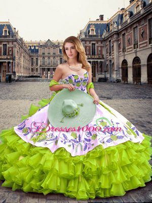 Great Floor Length Yellow Green Sweet 16 Quinceanera Dress Sweetheart Sleeveless Lace Up