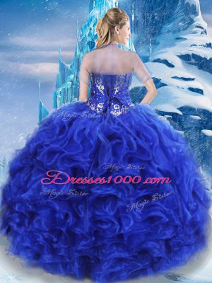On Sale Floor Length Royal Blue Quinceanera Dresses Organza Sleeveless Beading