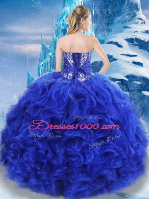 On Sale Floor Length Royal Blue Quinceanera Dresses Organza Sleeveless Beading