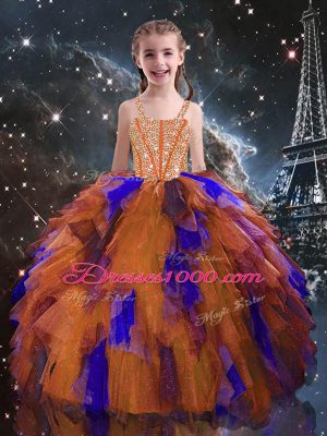 Tulle Sleeveless Floor Length Quinceanera Dresses and Beading and Ruffled Layers