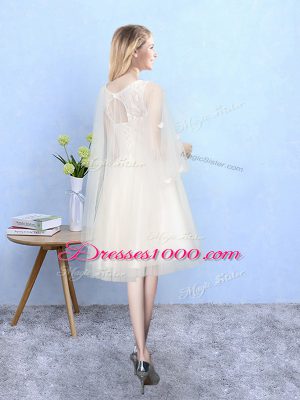 Knee Length Champagne Quinceanera Dama Dress Tulle Half Sleeves Lace