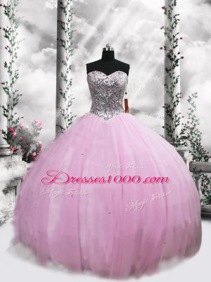Dazzling Lilac Sweetheart Neckline Beading Sweet 16 Dresses Sleeveless Lace Up