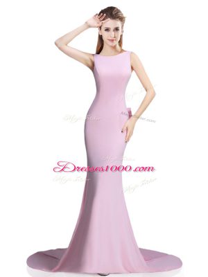 Smart Pink Sleeveless Beading and Bowknot Clasp Handle Prom Evening Gown