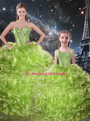 Cheap Floor Length Lace Up Quinceanera Gowns Olive Green for Military Ball and Sweet 16 and Quinceanera with Beading and Ruffles