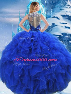 Exquisite Royal Blue Zipper Sweet 16 Dresses Ruffles and Sequins Sleeveless Floor Length