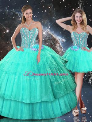 Smart Floor Length Turquoise Sweet 16 Quinceanera Dress Sweetheart Sleeveless Lace Up