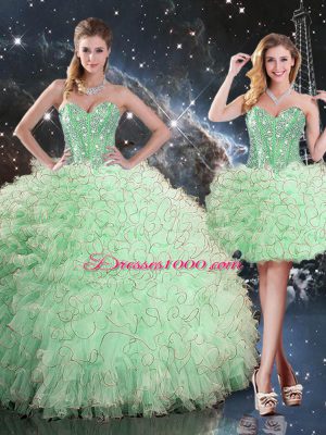 Sweet Apple Green Sweetheart Lace Up Beading and Ruffles Quinceanera Dress Sleeveless