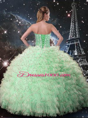Sweet Apple Green Sweetheart Lace Up Beading and Ruffles Quinceanera Dress Sleeveless