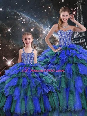 Multi-color Sleeveless Floor Length Beading and Ruffles and Ruffled Layers Lace Up Sweet 16 Dresses