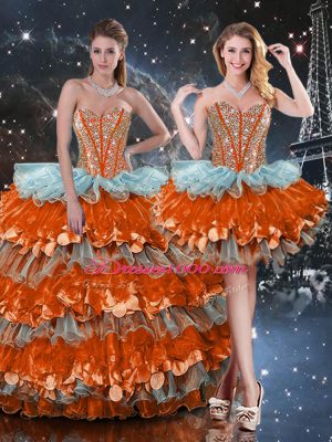 Fantastic Multi-color Quinceanera Gown Military Ball and Sweet 16 and Quinceanera with Beading and Ruffles and Ruffled Layers Sweetheart Sleeveless Lace Up