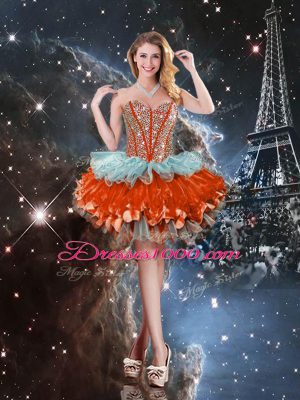 Fantastic Multi-color Quinceanera Gown Military Ball and Sweet 16 and Quinceanera with Beading and Ruffles and Ruffled Layers Sweetheart Sleeveless Lace Up