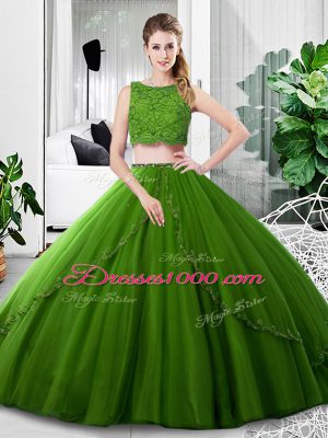 Tulle Sleeveless Floor Length Ball Gown Prom Dress and Lace and Ruching