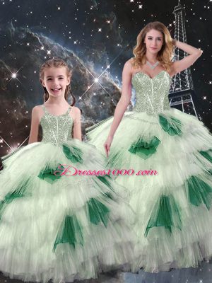 Fine Multi-color Organza Lace Up Sweetheart Sleeveless Floor Length Sweet 16 Dresses Beading and Ruffled Layers