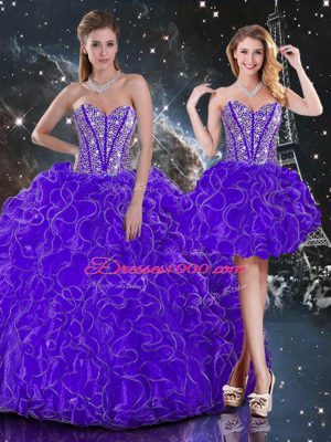 Fitting Floor Length Purple Ball Gown Prom Dress Sweetheart Sleeveless Lace Up