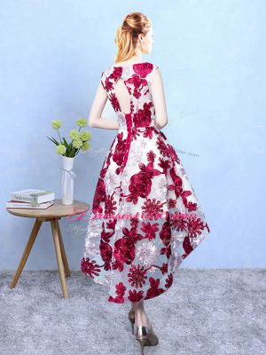 Sleeveless Lace Up High Low Pattern Bridesmaid Dress