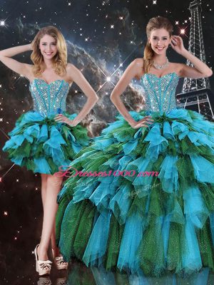 Chic Floor Length Multi-color 15th Birthday Dress Sweetheart Sleeveless Lace Up