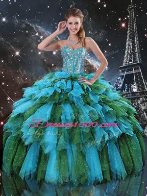 Chic Floor Length Multi-color 15th Birthday Dress Sweetheart Sleeveless Lace Up