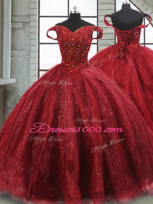 Delicate Wine Red 15th Birthday Dress Tulle Brush Train Sleeveless Beading