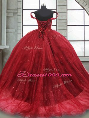 Delicate Wine Red 15th Birthday Dress Tulle Brush Train Sleeveless Beading