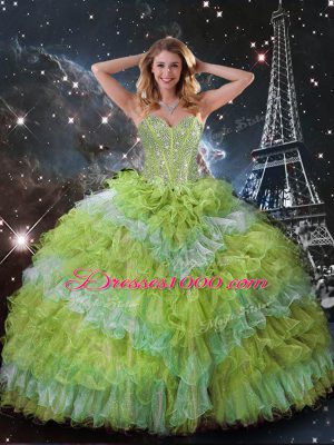Floor Length Multi-color Quinceanera Dresses Organza Sleeveless Beading and Ruffled Layers
