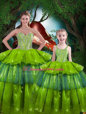 Sweetheart Sleeveless Lace Up Quinceanera Gown Olive Green Organza