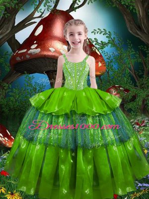 Sweetheart Sleeveless Lace Up Quinceanera Gown Olive Green Organza