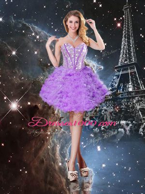 Artistic Floor Length Lavender Sweet 16 Quinceanera Dress Organza Sleeveless Beading and Ruffled Layers