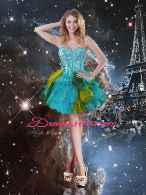 Exquisite Tulle Sweetheart Sleeveless Lace Up Beading and Ruffles Sweet 16 Dresses in Multi-color