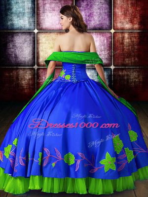 Sweet Multi-color Ball Gowns Strapless Sleeveless Satin Floor Length Lace Up Embroidery Quince Ball Gowns