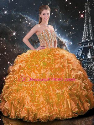 Beauteous Orange Sweetheart Lace Up Beading and Ruffles Quinceanera Dress Sleeveless