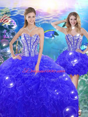 Glittering Ball Gowns Quinceanera Dress Blue Sweetheart Organza Sleeveless Floor Length Lace Up