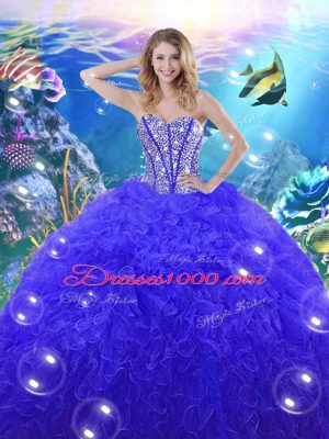 Glittering Ball Gowns Quinceanera Dress Blue Sweetheart Organza Sleeveless Floor Length Lace Up