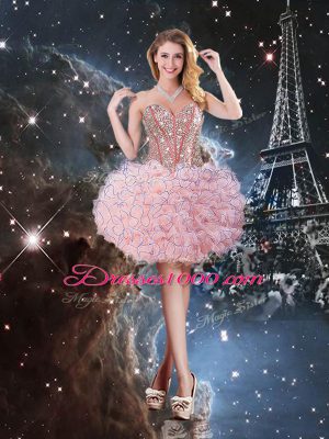 Most Popular Floor Length Lace Up 15th Birthday Dress Baby Pink for Military Ball and Sweet 16 and Quinceanera with Beading and Ruffles