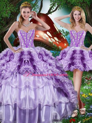 Multi-color Vestidos de Quinceanera Military Ball and Sweet 16 and Quinceanera with Beading and Ruffles and Ruffled Layers Sweetheart Sleeveless Lace Up