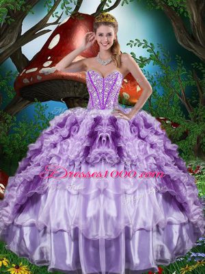 Multi-color Vestidos de Quinceanera Military Ball and Sweet 16 and Quinceanera with Beading and Ruffles and Ruffled Layers Sweetheart Sleeveless Lace Up