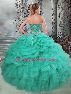 Glittering Sweetheart Sleeveless Lace Up Sweet 16 Dresses Turquoise Organza