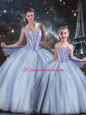 Glittering Lavender Sweet 16 Quinceanera Dress Military Ball and Sweet 16 and Quinceanera with Beading Sweetheart Sleeveless Lace Up