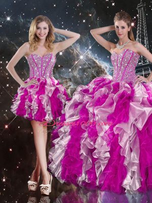 Multi-color Sweetheart Lace Up Beading and Ruffles Quinceanera Gowns Sleeveless
