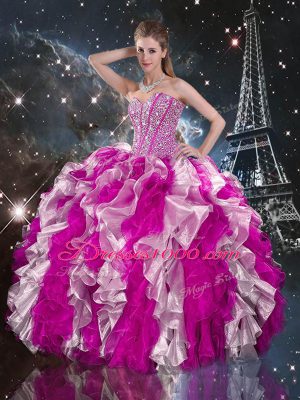 Multi-color Sweetheart Lace Up Beading and Ruffles Quinceanera Gowns Sleeveless