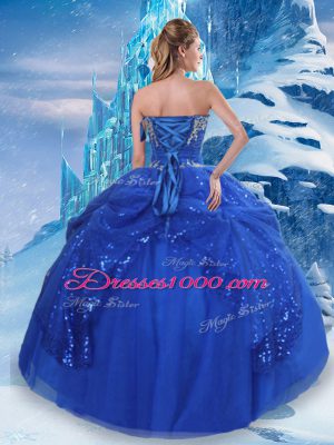 Cheap Royal Blue Ball Gowns Tulle Sweetheart Sleeveless Beading and Pick Ups Floor Length Lace Up Quinceanera Dress