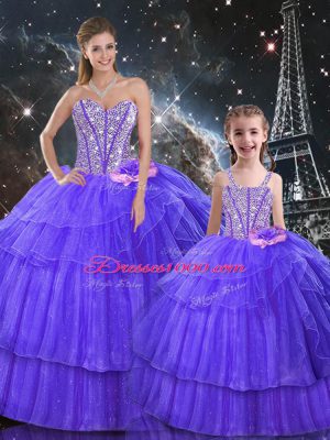 Purple Sweetheart Lace Up Ruffled Layers and Sequins Quince Ball Gowns Sleeveless