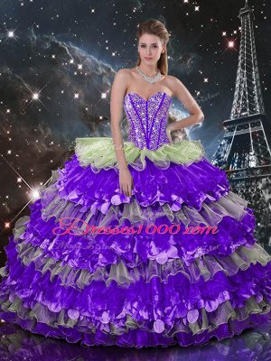 Sweetheart Sleeveless Organza Quinceanera Gown Beading and Ruffles Lace Up