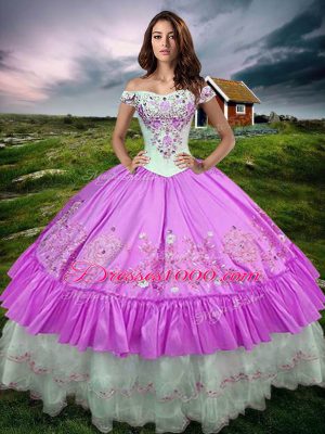Adorable Off The Shoulder Sleeveless Lace Up Vestidos de Quinceanera Lilac Taffeta