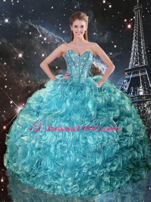 Sleeveless Lace Up Floor Length Beading and Ruffles Quince Ball Gowns