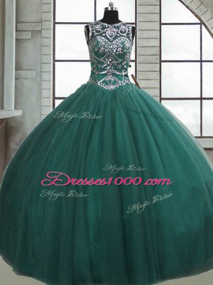 Scoop Sleeveless Tulle Sweet 16 Dress Beading Lace Up