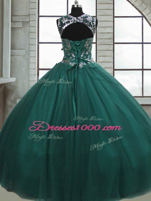Scoop Sleeveless Tulle Sweet 16 Dress Beading Lace Up