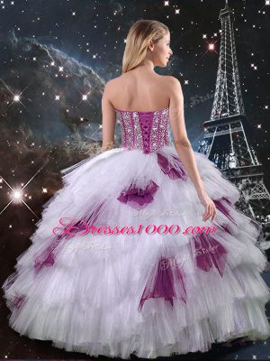 Custom Designed Multi-color Zipper Quince Ball Gowns Beading and Ruffled Layers and Sequins Sleeveless Floor Length