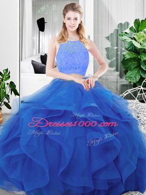 Gorgeous Blue Zipper Scoop Lace and Ruffles Quinceanera Dresses Tulle Sleeveless