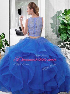 Gorgeous Blue Zipper Scoop Lace and Ruffles Quinceanera Dresses Tulle Sleeveless